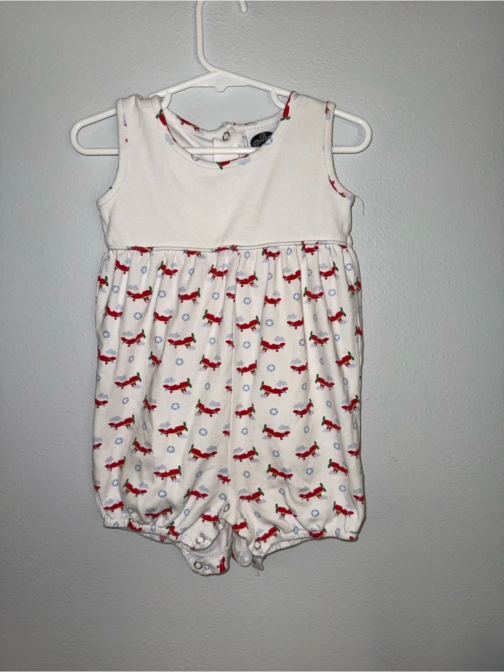 PBJ Trunk Show White Baby Romper with Red Airplane